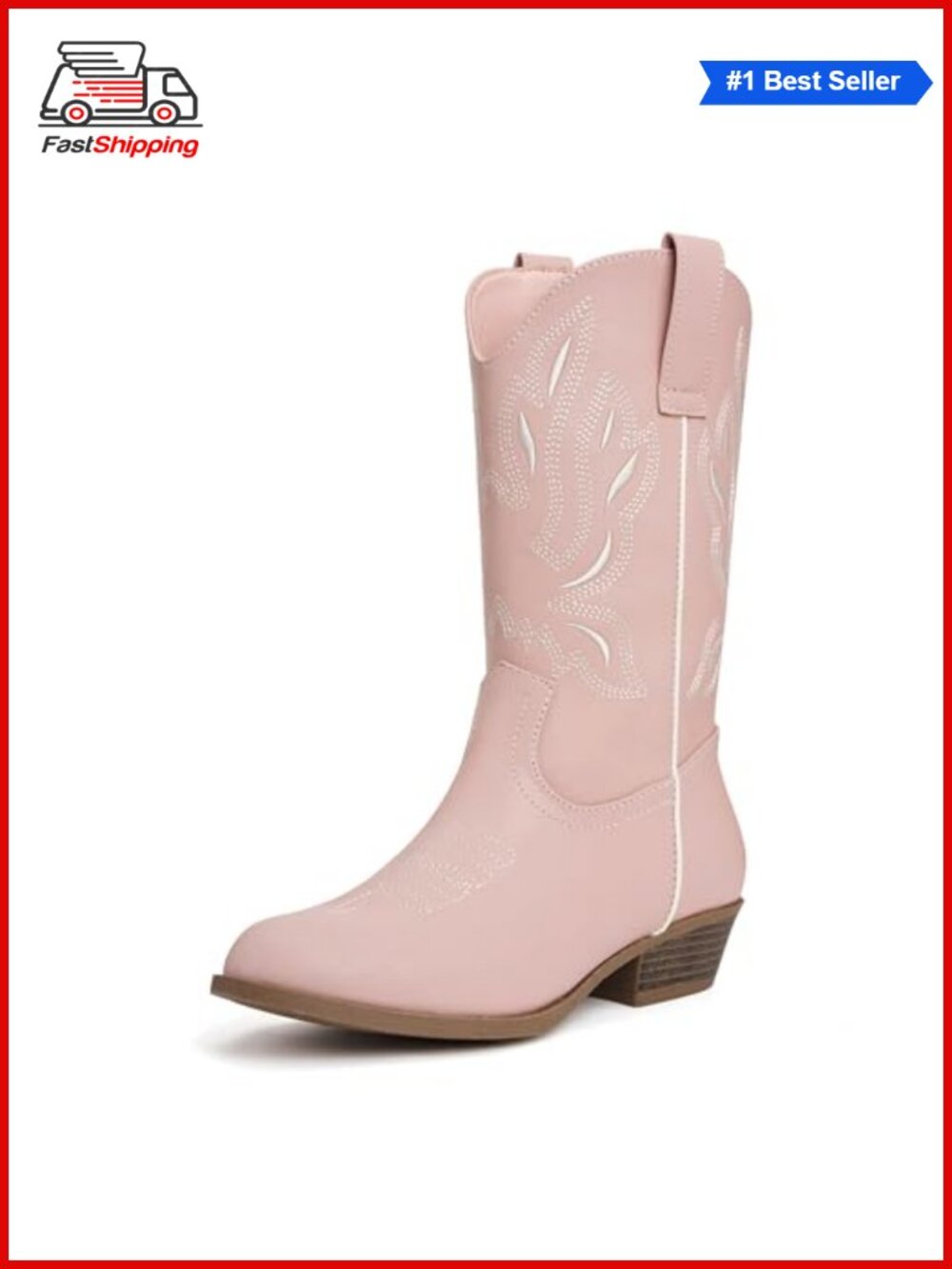 Girls Western Cowgirl Boots Embroidered Round Toe Zipper Mid-Calf